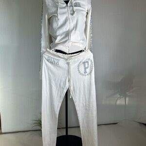 SOLD PINK Victoria's Secret Cream Velour Joggers with Sequin P Logo